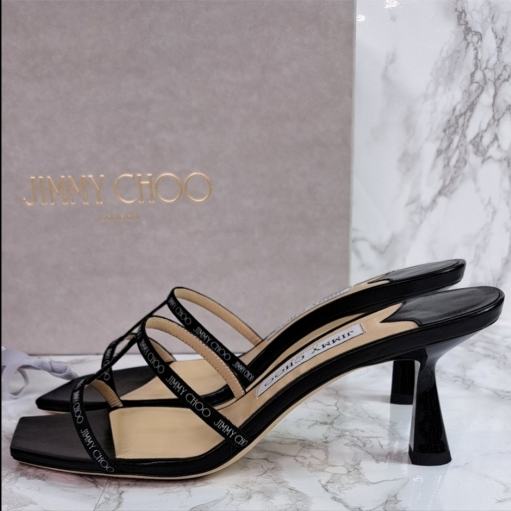 Jimmy Choo Ria 65mm Black Nappa Leather Mules Size 38 IT/EU - Picture 5 of 13